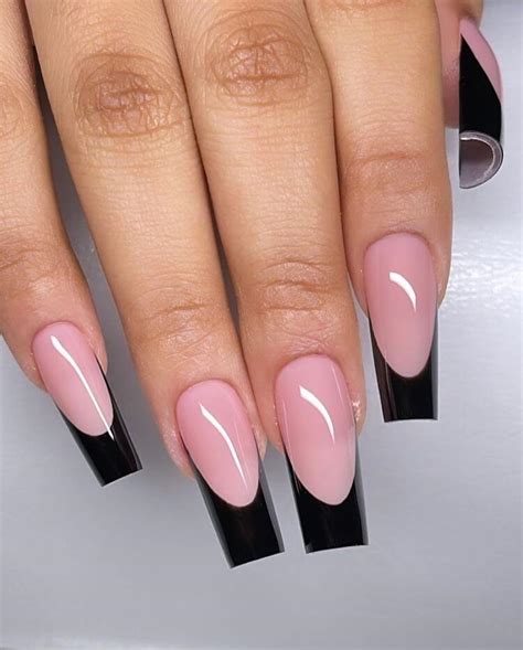 black and white french tip coffin nails|french tip coffin nails with design.